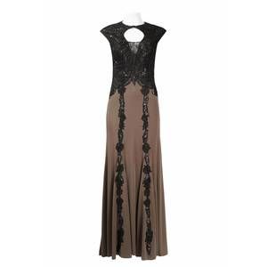 Sue Wong Black and Brown Lace Maxi Dress